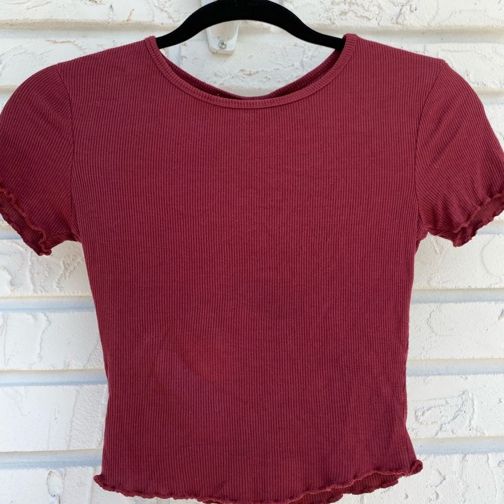 Maroon Ribbed Crop Top